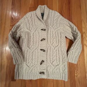 Lauren Ralph Lauren Cream Cable Knit Cardigan Coat Hand Knit PM